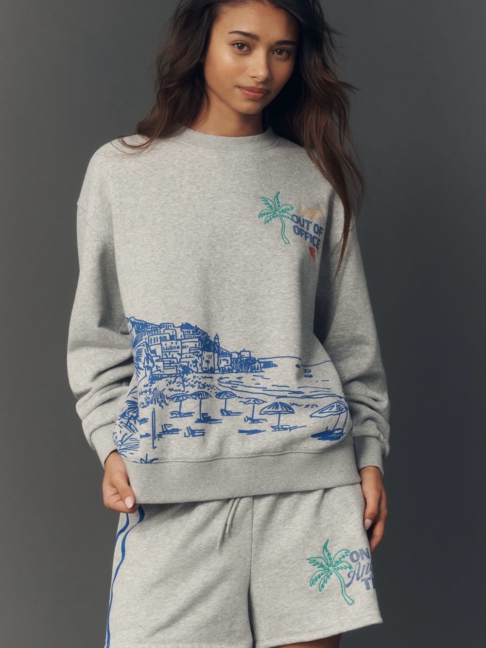 Mayfair checked Out of Office Gray Graphic Crewneck Sweatshirt NWT